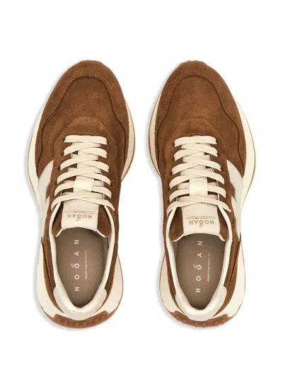 Hogan Leather Sneakers With Round Toe And Rubber Sole In Brown