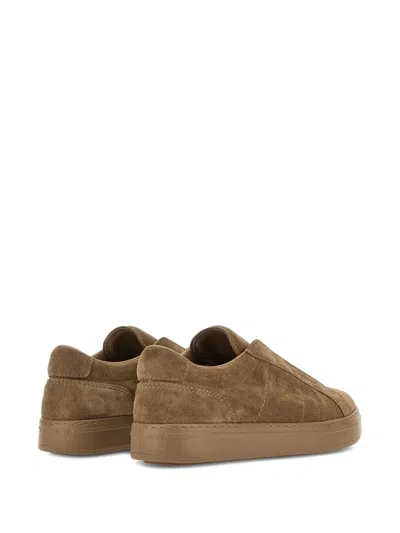Hogan Brown Slip-on Leather Sneakers With Debossed Branding In Multi