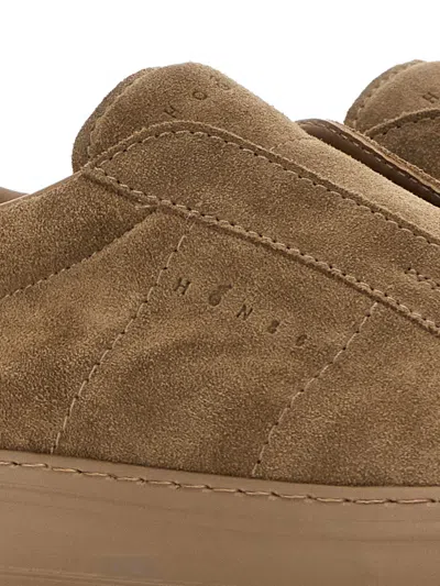 Hogan Brown Slip-on Leather Sneakers With Debossed Branding In Multi