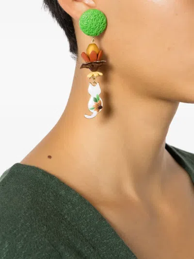 Amir Slama Cat-motif Drop Earrings In Green
