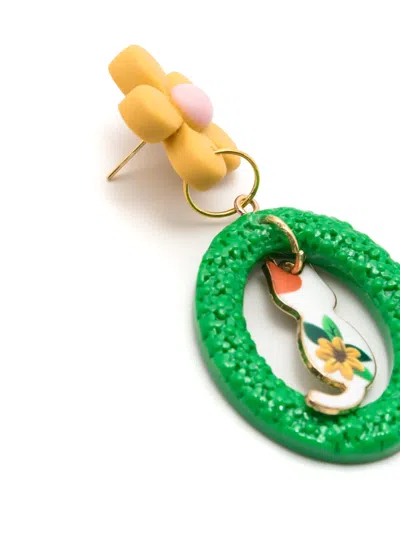 Amir Slama Cat-motif Drop Earrings In Green