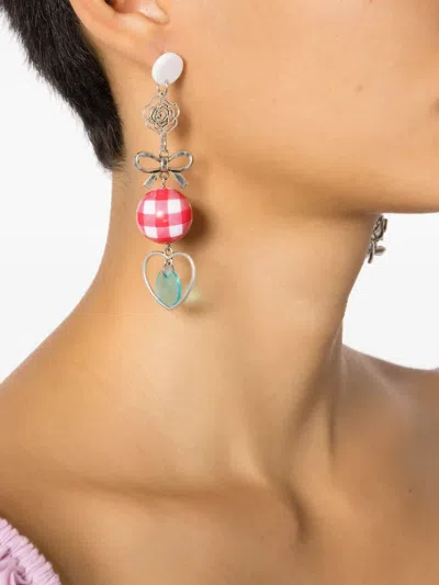 Amir Slama Bow Heart-motif Drop Earrings In Multi