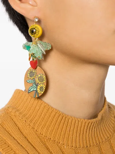 Amir Slama Sunflower-motif Drop Earrings In Multi