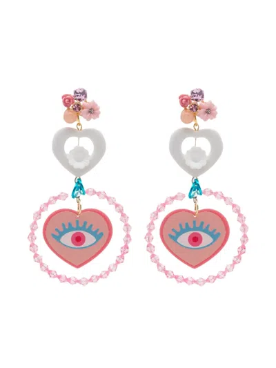 Amir Slama Heart-charm Eye-motif Drop Earrings In Multi