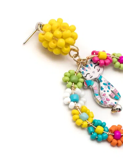 Amir Slama Flower Cat-motif Drop Earrings In Multi