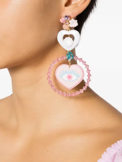 Amir Slama Heart-charm Eye-motif Drop Earrings In Multi