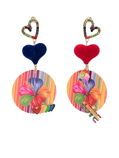 Amir Slama Floral-print Drop Earrings In Multi