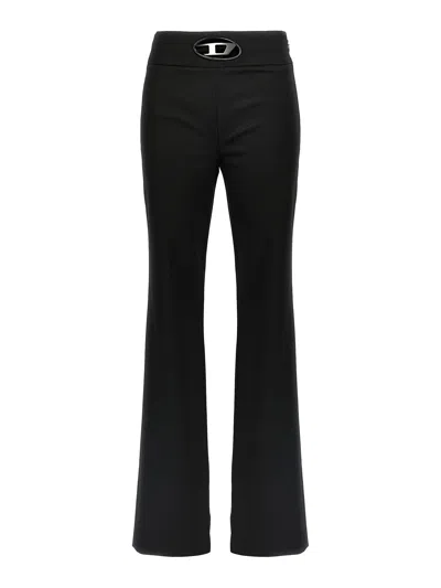 Diesel 'p-erseus' Black Flared Pants With Oval D Logo Plaque On The Front In Wool Blend Woman
