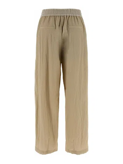 Brunello Cucinelli Wrinkled Viscose Trousers With Adjustable Drawstring In Neutral