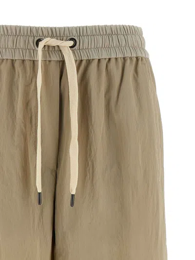 Brunello Cucinelli Wrinkled Viscose Trousers With Adjustable Drawstring In Neutral