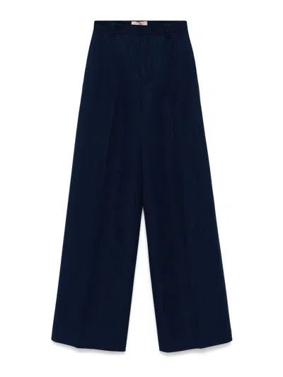 Twinset Pinstripe Wide-leg Trousers In Blue