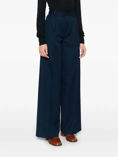 Twinset Pinstripe Wide-leg Trousers In Blue
