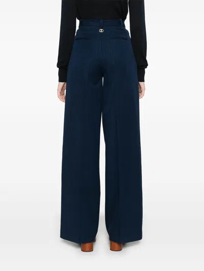 Twinset Pinstripe Wide-leg Trousers In Blue