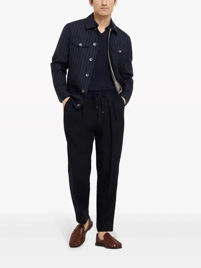 Brunello Cucinelli Men Leisure Fit Trousers In Virgin Wool Flannel With Drawstring And Double Darts