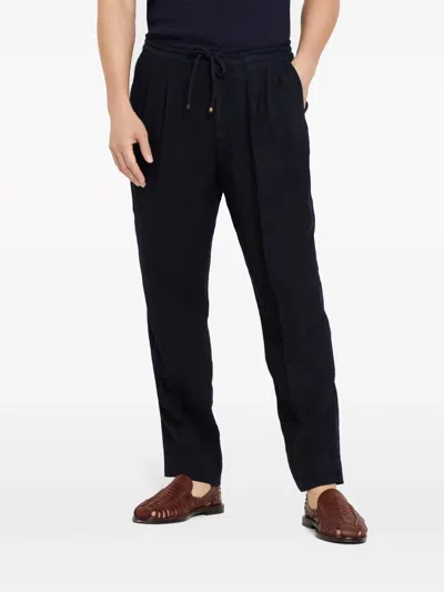 Brunello Cucinelli Men Leisure Fit Trousers In Virgin Wool Flannel With Drawstring And Double Darts