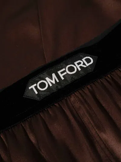Tom Ford Brown Stretch Silk Satin Pyjama Pants In Brown