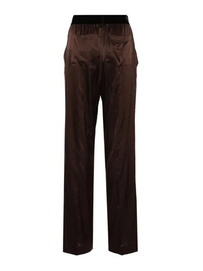 Tom Ford Brown Stretch Silk Satin Pyjama Pants In Brown
