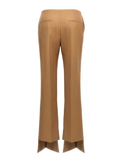 Chloé Beige Flared Pants With Asymmetric Hem In Grain De Poudre Wool Woman