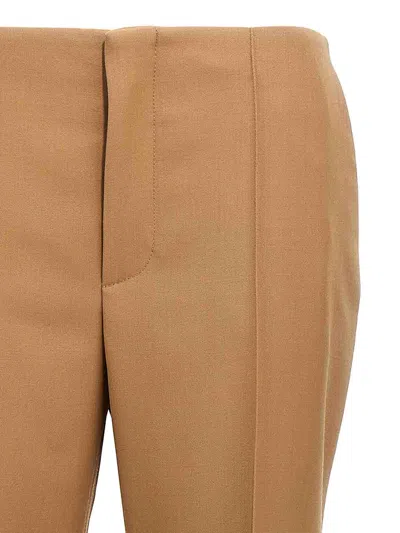 Chloé Beige Flared Pants With Asymmetric Hem In Grain De Poudre Wool Woman