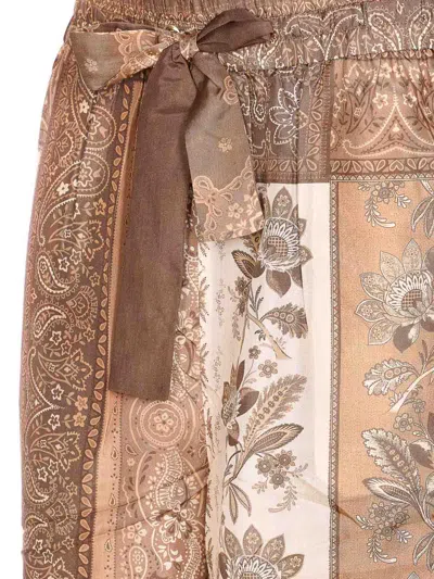Zimmermann Lucky Brown Pants With Elastic Drawstring Waist And All-over Floral Print In Silk Woman