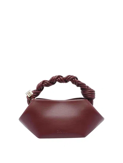 Ganni 'bou' Bordeaux Mini Handbag With Braided Handle And Removable Shoulder Strap