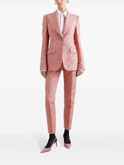 Dolce & Gabbana Tailored Quilted Floral Jacquard Pants In Pink