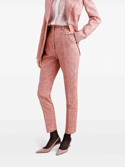 Dolce & Gabbana Tailored Quilted Floral Jacquard Pants In Pink