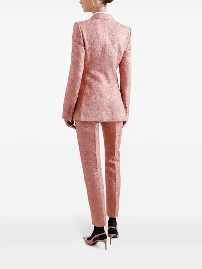 Dolce & Gabbana Tailored Quilted Floral Jacquard Pants In Pink