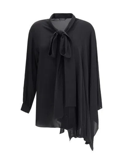 Balenciaga Black Georgette Scarf Blouse In Black