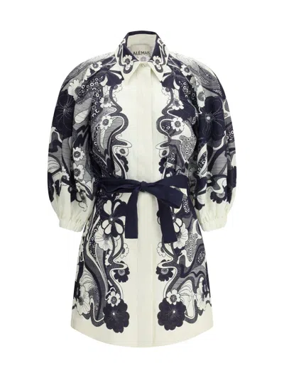 Alemais Womens Navy Mickey Belted Linen Mini Dress In White