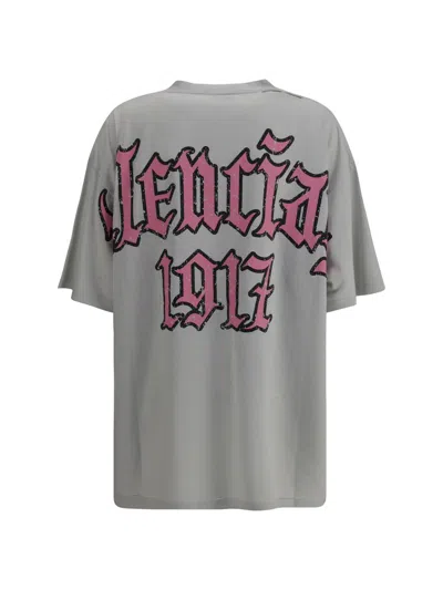 Balenciaga Beige Blackletter Script T-shirt In Gray