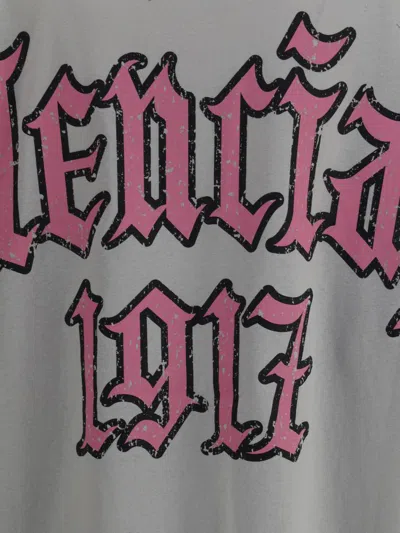 Balenciaga Beige Blackletter Script T-shirt In Gray