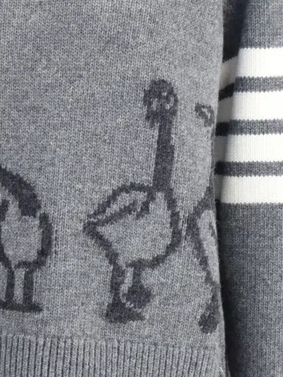 Thom Browne Geese Intarsia Boxy Virgin Wool Crewneck Sweater In Gray