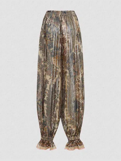 Valentino Beige Metallic Voyage Pleated Wide-leg Pants