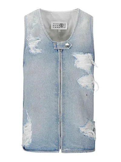 Mm6 Maison Margiela Mm6 By Maison Margiela Sleeveless Front-zip Top In Distressed Denim