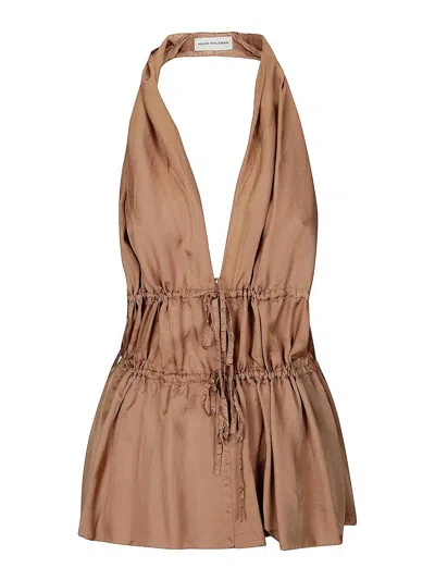 Dries Van Noten Halterneck Peplum Ruched Tie Sleeveless Top