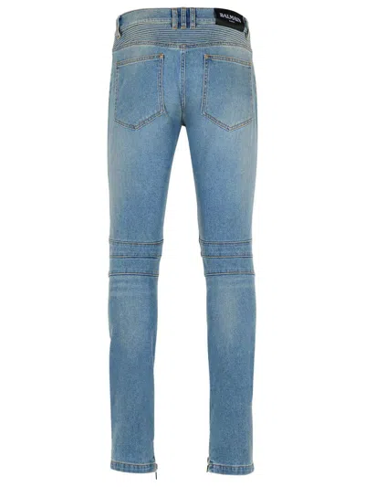 Balmain Biker Blue Cotton Jeans In Blue