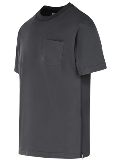 Sacai Cotton Crew Neck T-shirt With Chest Pocket In Gray