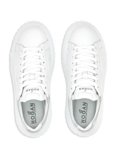 Hogan Striped Leather Lace-up Sneakers With H Detail In White