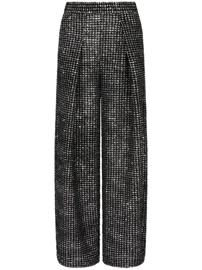 Giorgio Armani Single-pleat Jersey Trousers With A Flocked Print And Sequins In Black