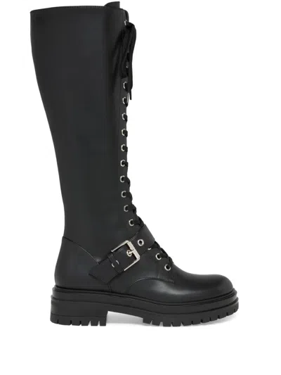 Gianvito Rossi Lace-up Leather Knee-high Boots In Black