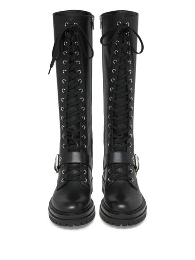 Gianvito Rossi Lace-up Leather Knee-high Boots In Black