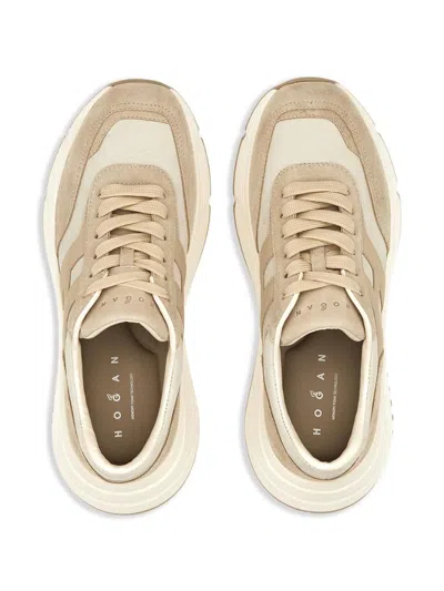 Hogan Panelled Design Leather Sneakers With Ridged Sole In Neutral
