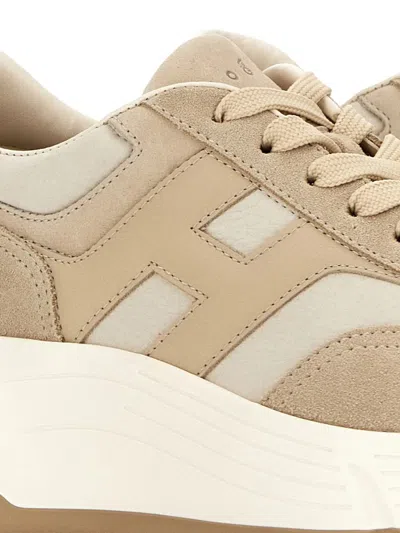 Hogan Panelled Design Leather Sneakers With Ridged Sole In Neutral