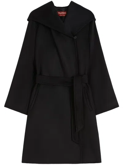 Max Mara Studio Newmang Belted Hooded Coat In Black