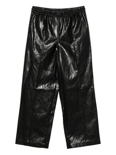 Michael Kors Faux Leather Trousers Elastic Waistband In Black