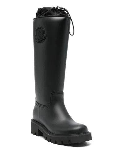 Moncler Black Kickstream High Rain Tall Boots In Black