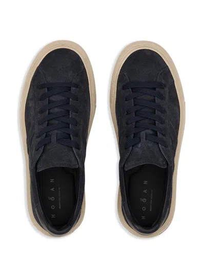 Hogan H691 Lace-up Sneakers With Embossed Branding And Memory Foam Insole In Black