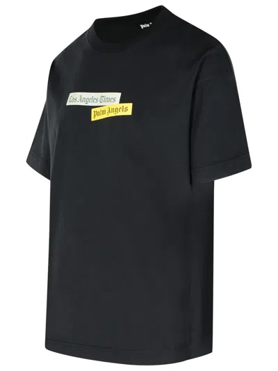 Palm Angels Paxlatimes Black Cotton T-shirt In Black