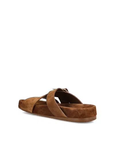 Loewe Brown Calf Suede Sandals With Bold Buckle Detail In Brown